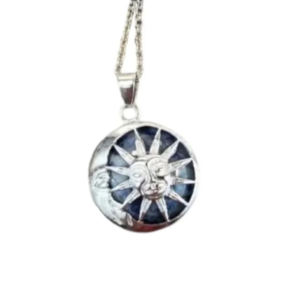 Sodalite Sun and Moon Pendant Necklace - Picture 3 of 10